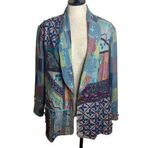 J A Resorts Vintage Womens Blazer Jacket Size L Multicolor Embroidered Studded